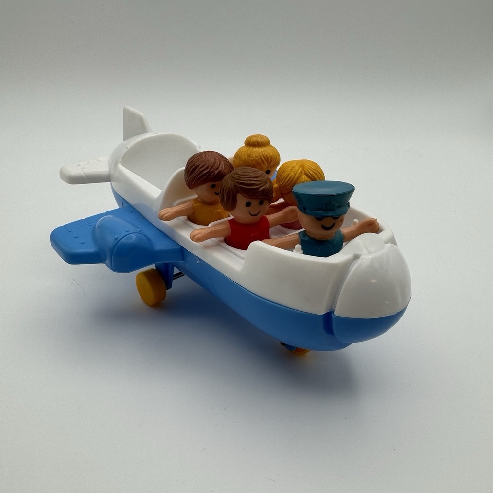 Vintage Arco Blue White Airplane Toy W/ 5 Figures Hong Kong